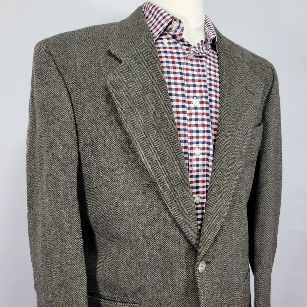 Rivera Collection Men's Tweed Sport Coat Two‎ Button Brown Herringbone about 43R